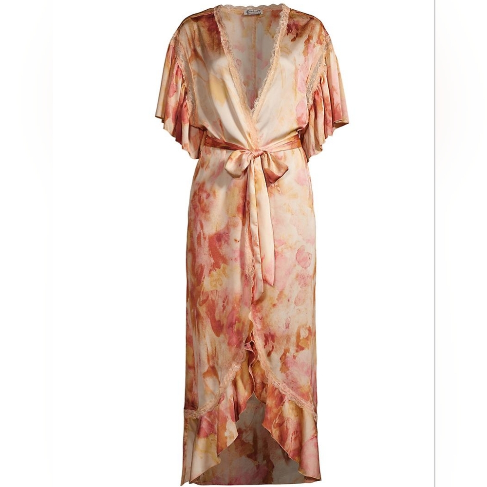 Free People Moonbeams Lace-Trimmed Tie-Waist Maxi Robe XS